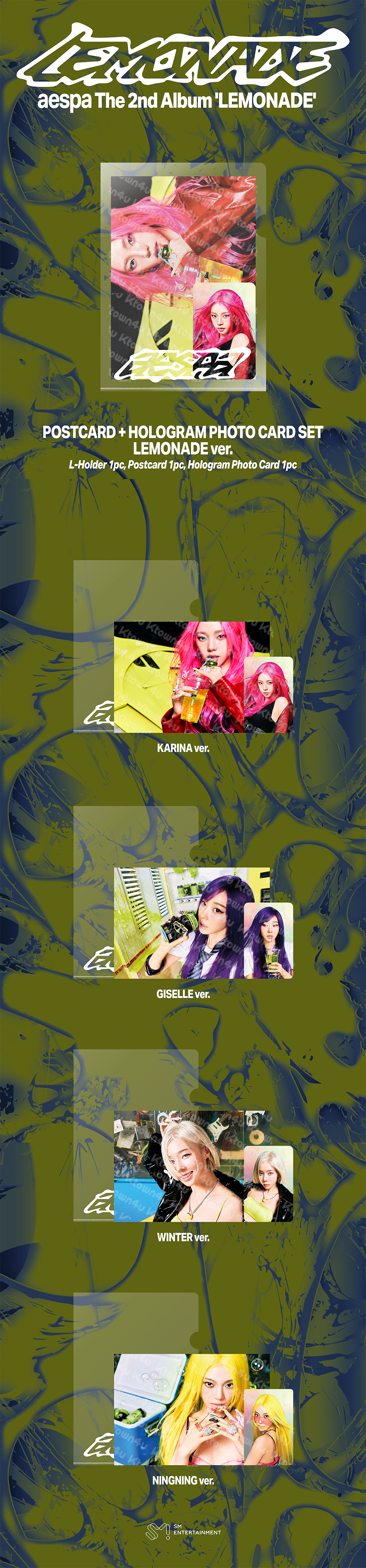[aespa MAKE IT LEMONADE] POSTCARD + HOLOGRAM PHOTO CARD SET LEMONADE VER